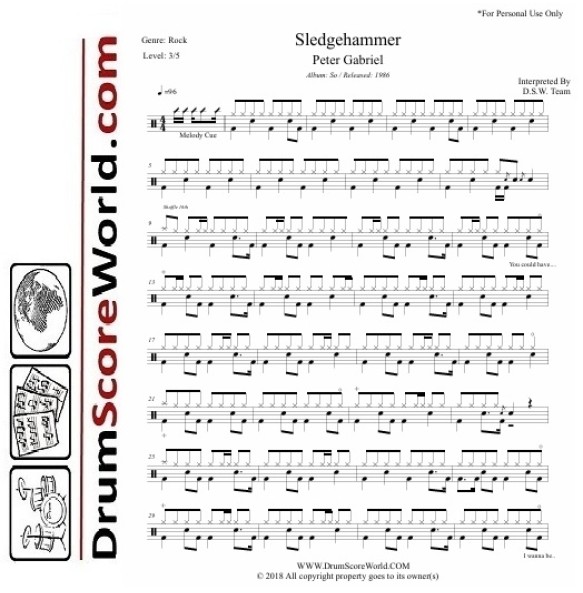 Peter Gabriel - Sledgehammer | Drum Sheet + Play-Along Track